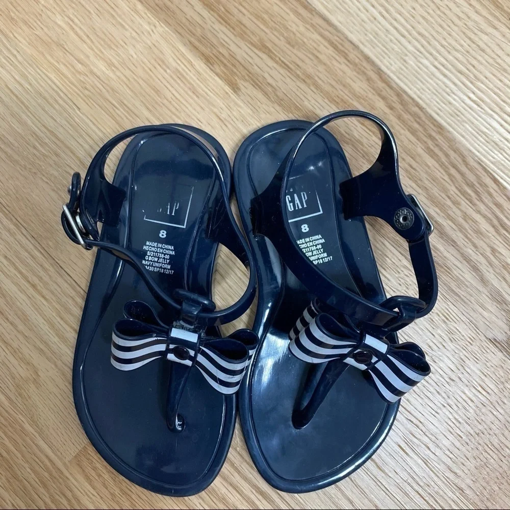 Gap Jelly Sandals Bow Accent Blue White Sz 8 Girls